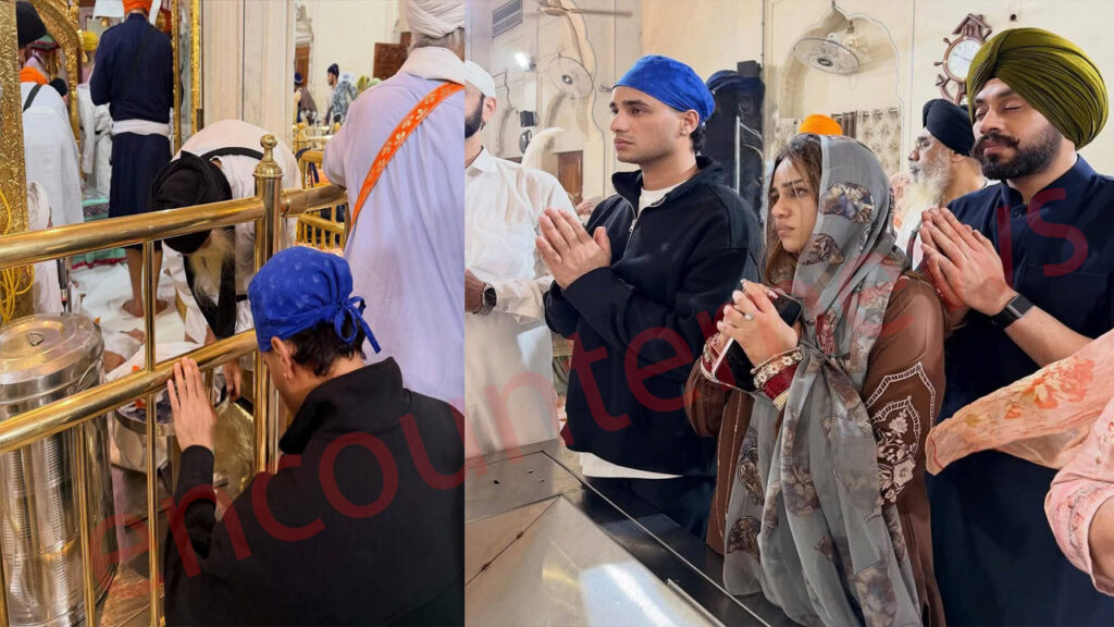 बहन-जीजा के साथ गुरु घर में माथा टेकते अभिषेक।