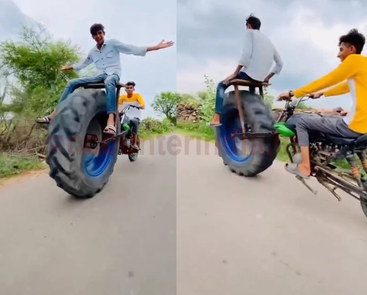 देसी जुगाड़, बाइक में ट्रैक्टर का टायर जोड़कर बनाई इको-फ्रेंडली गाड़ी, देखें वीडियो