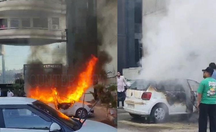 पंजाब : पार्किंग में खड़ी गाड़ी को लगी आग, देखें वीडियो