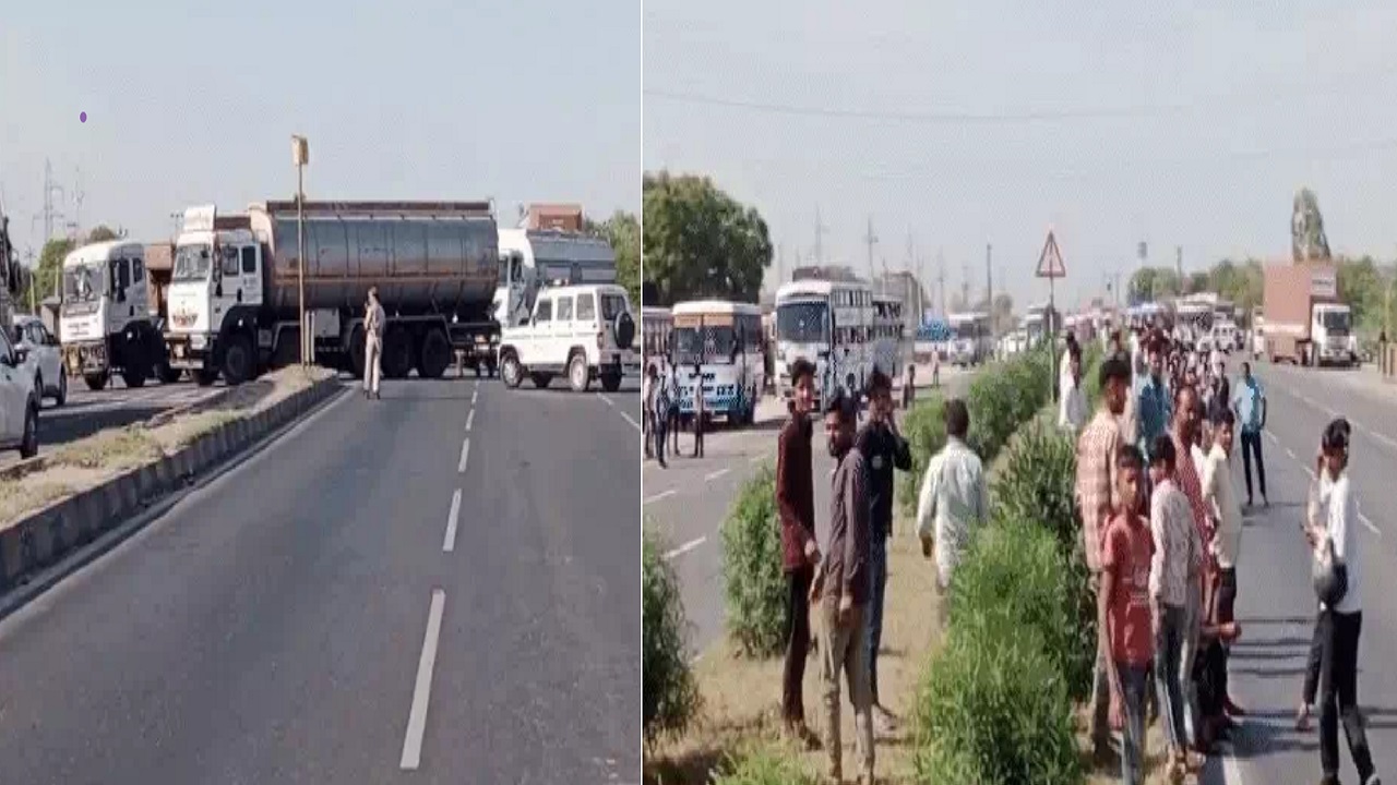 ट्रैफिक डायवर्ट करते हुए तथा मौके पर मौजूद लोगों की भीड़।