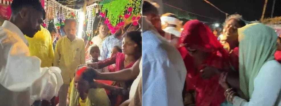 बुरी तरह रोते हुए शादी की रस्में करते हुए परिवार के लोग।