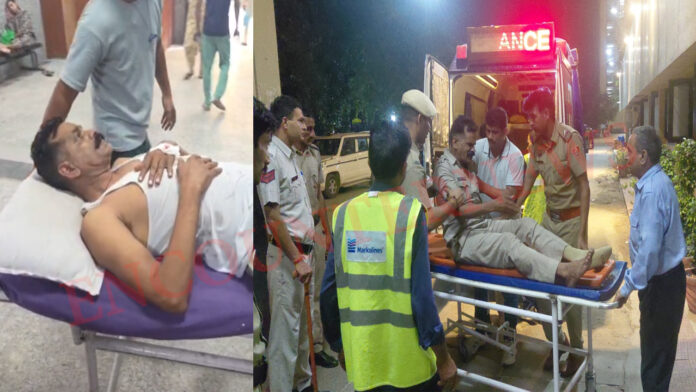 नाके पर खड़े पुलिस कर्मियों को कार चालक ने मारी टक्कर, एक की टूटी टांग, देखें वीडियो