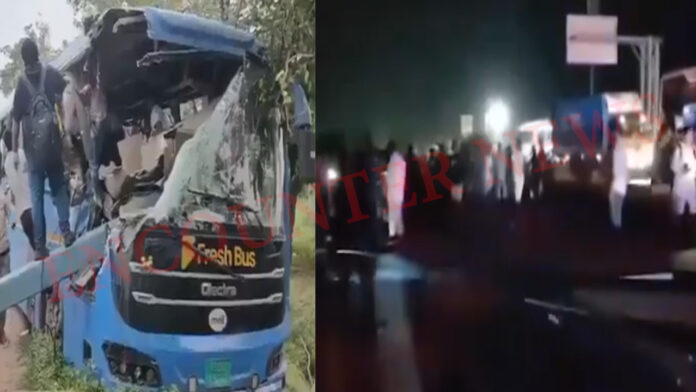 भीषण हादसा : बस और ट्रक की टक्कर में पांच महिलाओं सहित 6 की मौत, देखें वीडियो