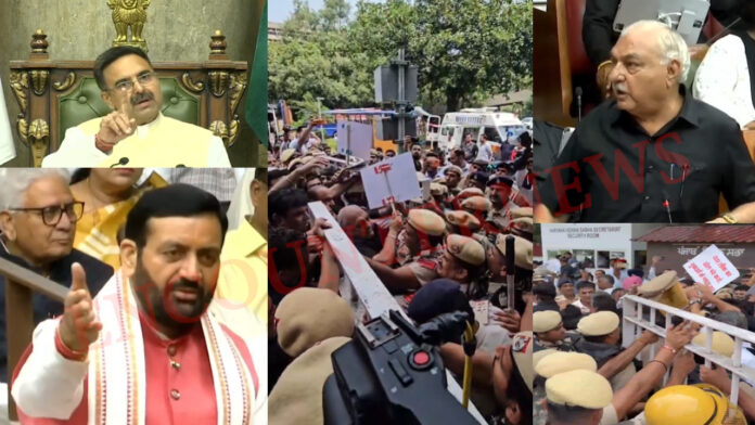 विधानसभा में भारी हंगामा, कांग्रेस के 8 विधायक सस्पेंड, देखें वीडियो