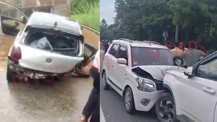3 वाहन भिड़े, अनियंत्रित होकर डिवाइडर तोड़ दूसरी लेन में घुसी डॉक्टर की कार, देखें वीडियो