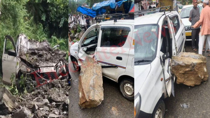 चलती कार पर पत्थर गिरने से 2 घायल, 2 नेशनल हाईवे बंद, देखें वीडियो