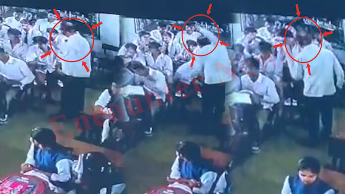 टीचर की क्रूरता, 10वीं के छात्र को मारे 40 सेकेंड में 17 थप्पड़, देखें CCTV