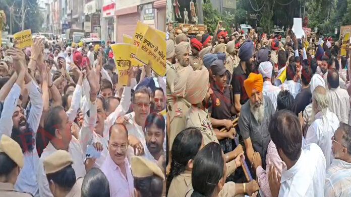 Jalandhar News: BJP Punjab प्रभारी Dr. Satish Poonia के खिलाफ AAP का प्रदर्शन, भारी पुलिस फोर्स तैनात, देखें वीडियो