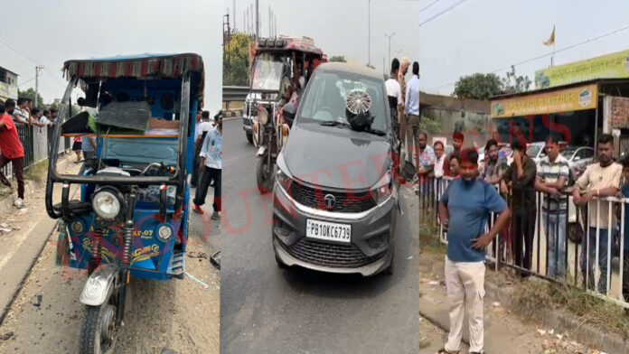 रॉन्ग साइड से आ रहे E-rickshaw चालक ने कार को मारी टक्कर