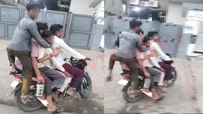 5 सवारियों सहित बाइक चालक का पीछा करके पुलिस ने की कार्रवाई, किया 19,500 का चालान, बाइक इंपाउंड