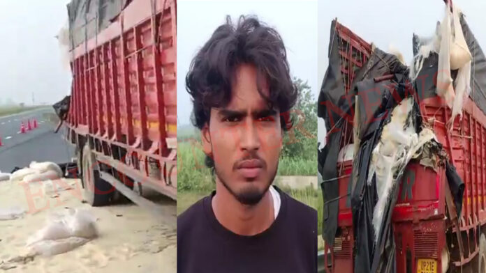 Highway पर भीषण हादसा, कैंटर और ट्रक की टक्कर में एक की मौत, देखें वीडियो