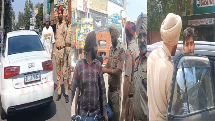 शहीद उधम सिंह चौक पर वाहनों की जांच, काली फिल्म वालों के काटे चालान